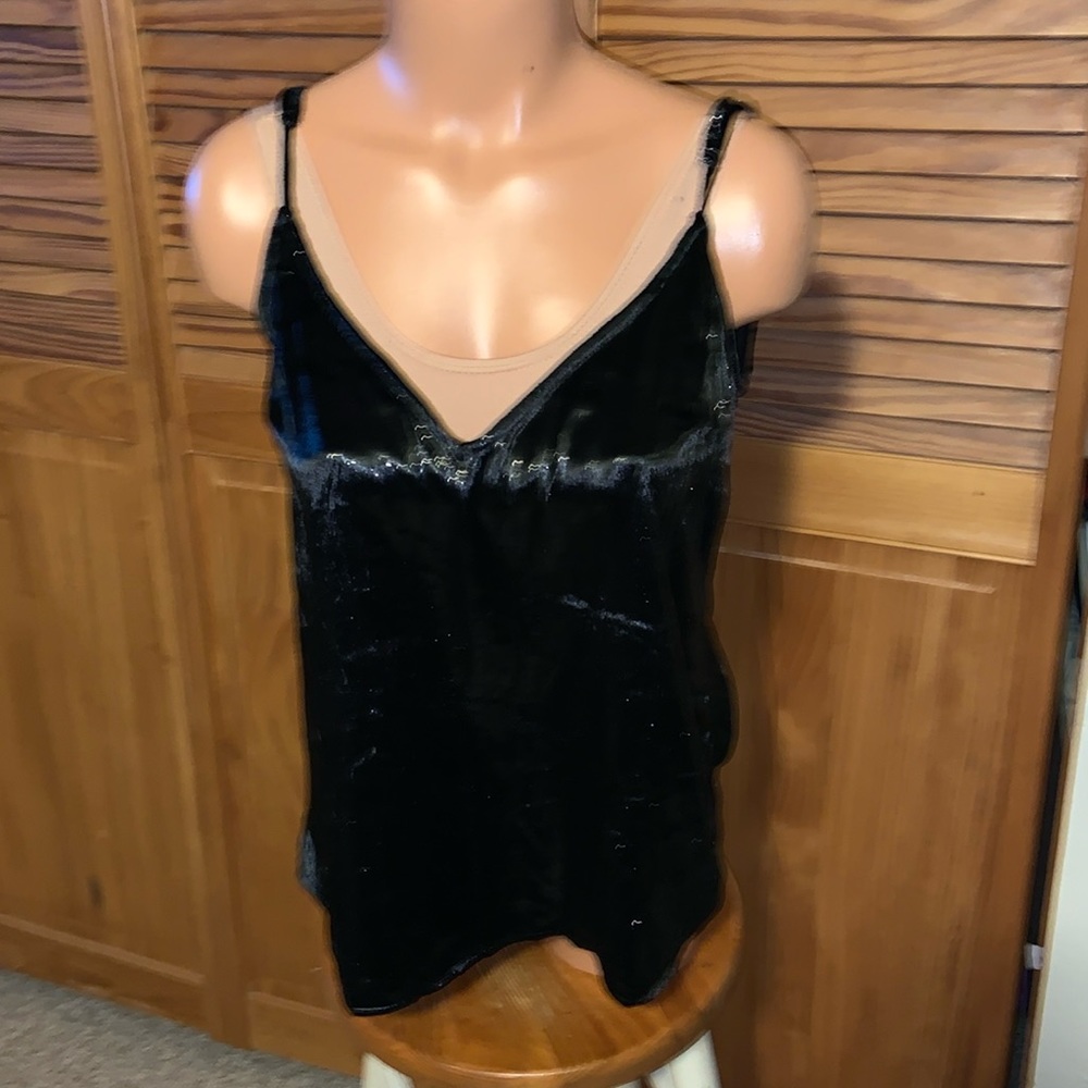 Frame cami Noir black velvet silver sheen medium adjustable spaghetti straps